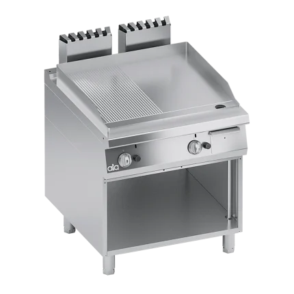 جريل غاز 90 سم نص سادة ونص مشرشر على قاعدة سفلية مفتوحة (Gas Griddle – Smooth Plate) من ATA
